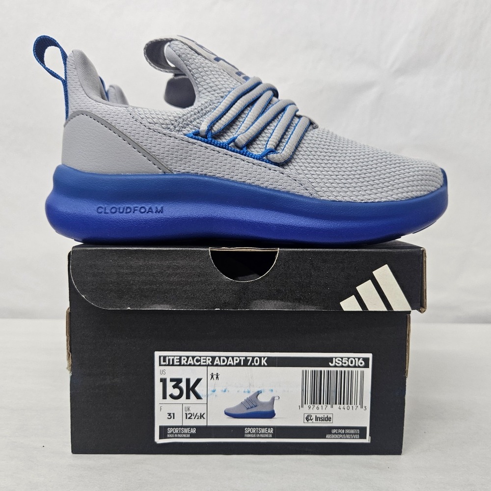 Adidas Lite Racer Adapt 7.0 K Athletic Sneakers JS5016 Grey Blue Kids Size 13K - Picture 2 of 10